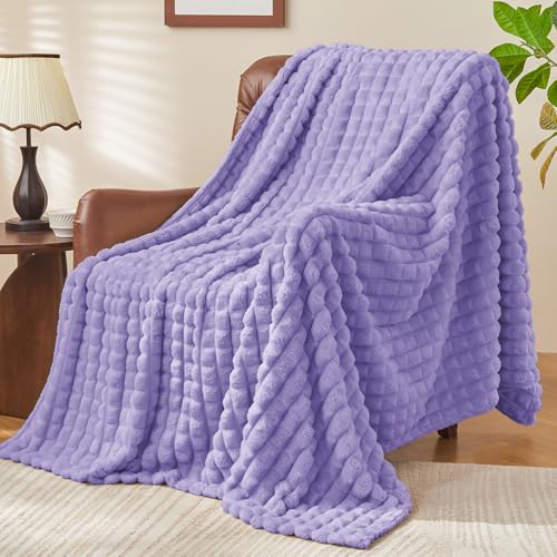 Image of BEDELITE 3D Checked Lavender Fleece Throw Blanket for Couch, 50x60 Inches