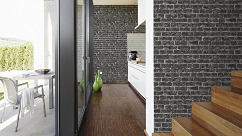 Papier peint brique intissé AS Création noir gris 10m - 6