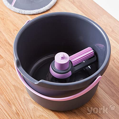 York Roll & Up 4072830-001831 Mop With Bucket Telescopic Handle Innovative Wringing Function Folding Plate Mop Cover With Velcro Cleaning Set Clean Every Angle Of Your Home Grey And Pink #TOP2