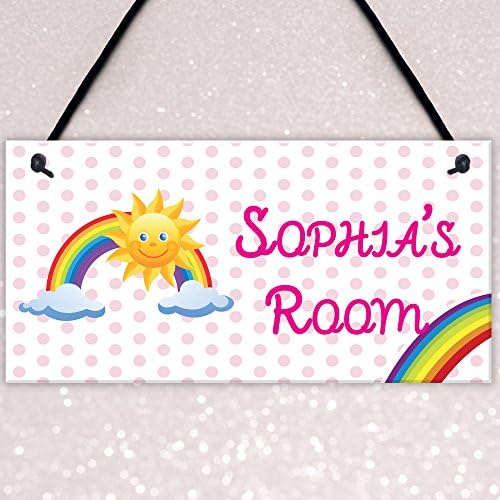 RED OCEAN Rainbow Personalised Door Name Plaque Girls Bedroom Room Sign Princess Fairies