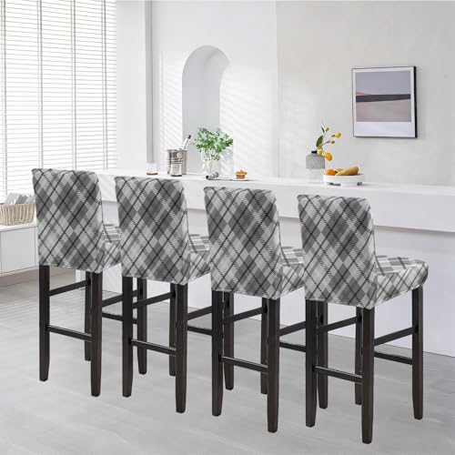 Image of HAOYONG Bar Stool Covers, Stretch Counter Stool Pub Chair Slipcover Washable Counter Height Chair Covers for Kitchen Dining Room Cafe Set of 4 (Grid)