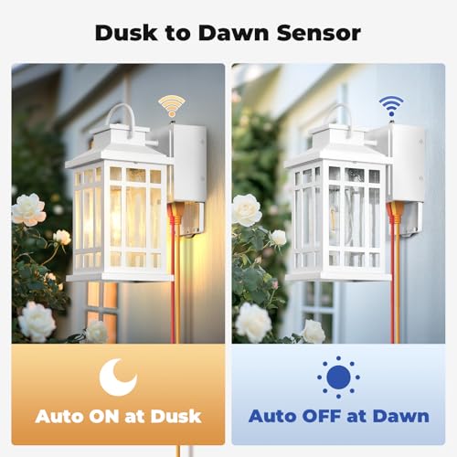 Image of Outdoor Wall Light with GFCI Outlet, White 2-Pack Outside Lanterns for Porch Wall Mount, Dusk to Dawn Outdoor Lighting for House, Garage, Entryway, Doorway, Aluminum Waterproof and Anti-Rust