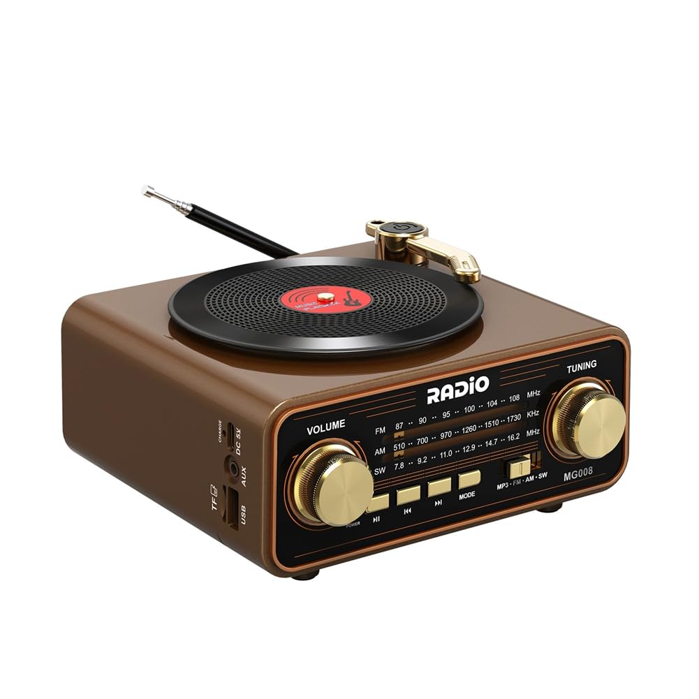 Radio con Bluetooth y Reproductor de Vinilo Retro, Radio Portátil Am/FM/SW con Transmisión Inalámbrica, Decoración Vintage para el Hogar.