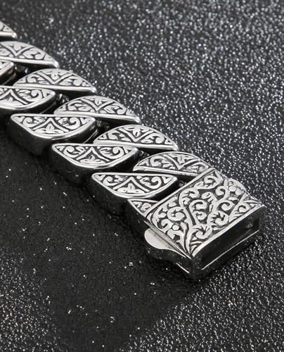 Italian Real Men Heavy S925 Sterling Silver Bracelets, Unique Luxury Vintage Style Men's Silver Bracelet, Chunk Chain Bracelets Nice Gift for My Man, Son, Boyfriend, Dad (8.6'' Grapevine)4