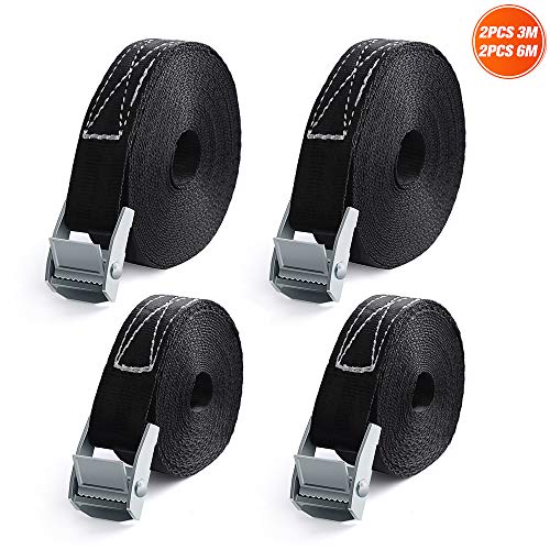 AOLEAD Sangle à Cliquet, Sangle d'Arrimage avec Crochet de Tension, Flexible et Ajustable Sangle Demenagement,2Pcs 3M et 2Pcs 6M Sangles