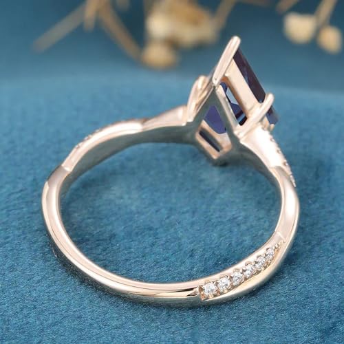 Kite Cut Alexandrite Rings for Women 10K 14K 18K Gold 6×9MM Lab Created Color Change Alexandrite Promise Engagement Wedding Anniversary Ring for Her Size 4-154