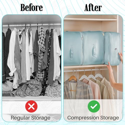 Image of ABOUT SPACE High-Density Nylon Fabric Ultra Space Saving Self Compression Organizer - 141 L Vacuum Storage Bags - Packing Vaccine Bags for Clothes Airtight (Blue - Large - L 54 x B 42 x H 62 cm)