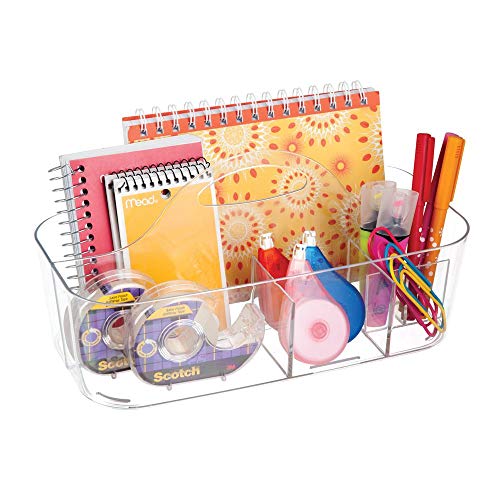 mDesign Plastic Office Storage Organizer Caddy Tote with Handle for Cabinet, Countertop, Desk