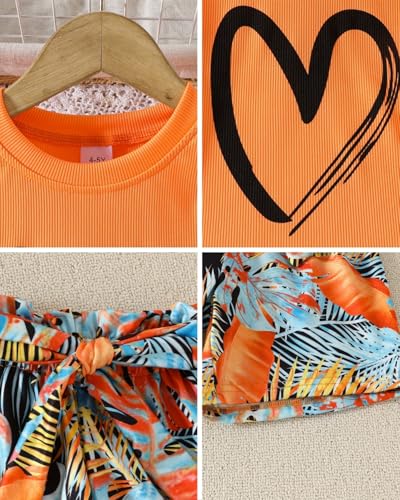 Image of Kids Girl Clothes Heart Print Short Sleeve Top and Shorts Cute Girl Summer Outfits Short Set