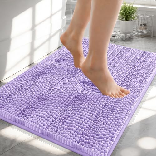 Image of OLANLY Thick Small Bathroom Rugs 24x16, Extra Soft Absorbent Chenille Striped Bath Rugs, Rubber Backing, Machine Wash, Bath Mats for Bathroom Floor, Tub and Shower, Home Decor Accessories, Lavender