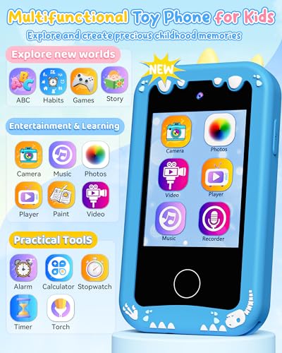 Image of KOKODI Kids Smart Phone, Touchscreen HD Dual Camera Cell Phone for Kids, Christmas Birthday Gifts Dinosaur Child Play Phone for Boys 3-10, Travel Toy Preschool Learning Education Toy