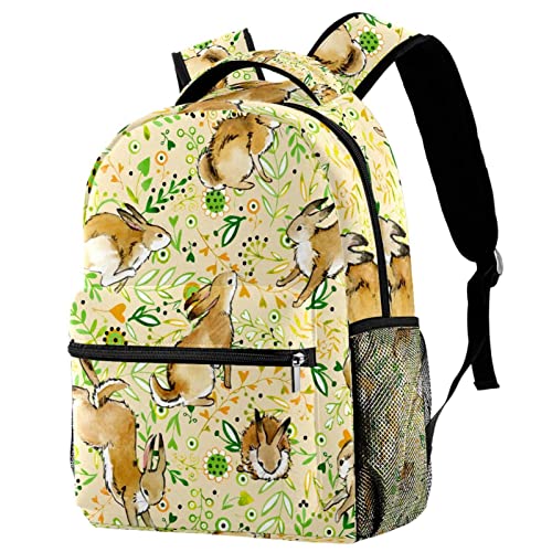 Sac à dos de voyage ergonomique avec porte-bouteille et imprimé lapin de Pâques