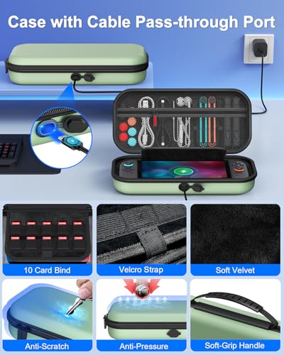Image of Switch 2 Accessories, [Charge Inside]Case Bundle for Nintendo Switch 2 2025 Console, FYOUNG 23 IN 1 Kit:Carrying Case,Controller Charger,Protective Shell,Grip for Joycon, Steering Wheel(Green)