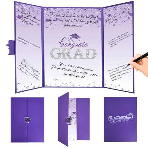 Image of Crenics Purple Graduation Decorations Class of 2026, Creative Graduation Guest Sign in Book Alternative, Congrats Grad Signature Book 18 inch x 12 inch, Awesome Graduation Gift or Keepsake