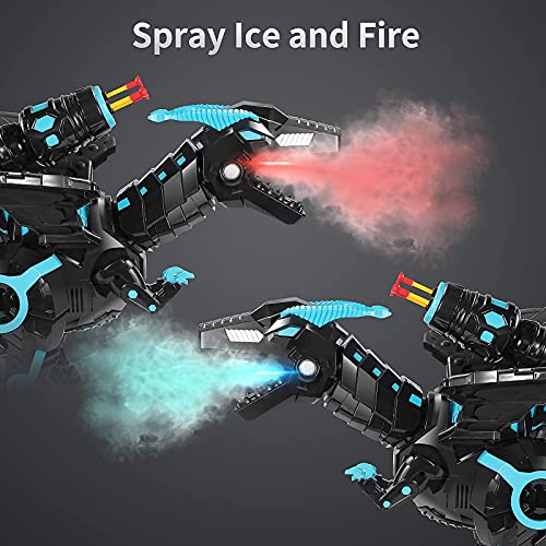 Multi-Functional Remote Dragon Toy with Mist Spray, Soft Bullets Shooting, Interactive Electric Fire Breathing Dragon with Programming, Intelligent Walking T-rex Dinosaur Robot Toy Gift for Kids