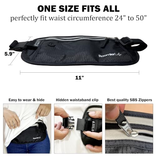 Image of RFID Blocking Passport Holder Travel Pouch for Men & Women - Hidden Money Belt with Anti-Theft Locking Zipper, Slim Waterproof Waist Wallet for Cash, Credit Cards, Passport & Travel Documents (Onyx)