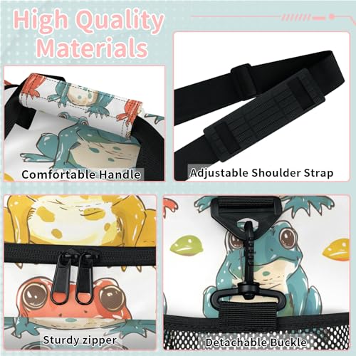 Colorful Cute Frogs Travel Duffle Bag - Waterproof weekend luggage bag, men's sports and fitness bag, delivery hospital storage bag, overnight luggage bag with pull rod cover2