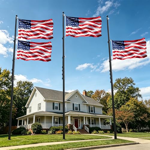 2026 Upgraded Heavy Duty Telescoping Flag Pole Kit for Outside House 20FT | 12 Gauge | 100 HBW Hard Aerospace Aluminum Telescopic Flagpoles with 3x 5 American Flag Pole for Outdoor In-Ground