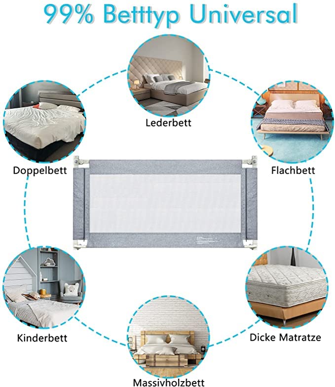 Aufun Griglia di protezione per lettino, con funzione di sollevamento verticale e protezione anticaduta, per la sicurezza dei bambini durante il sonno (150 cm)
