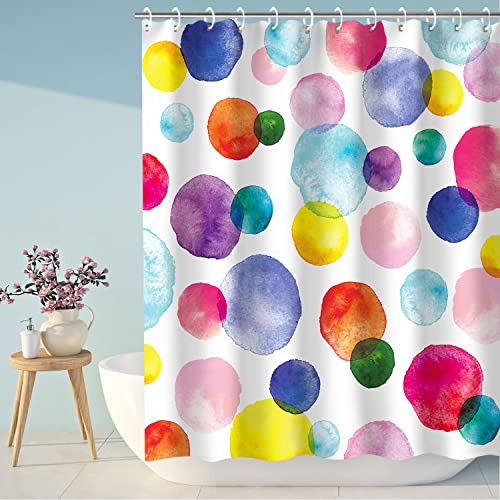 Rosielily Kids Shower Curtain Set With 12 Hooks, Watercolor Polka Dot Circles Shower Curtain thumb #1
