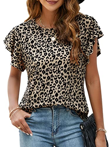BMJL Women's Casual Cute Shirts Leopard Print Tops Basic Summer Short Sleeve Fashion Soft Blouse Loose Fit Tshirt