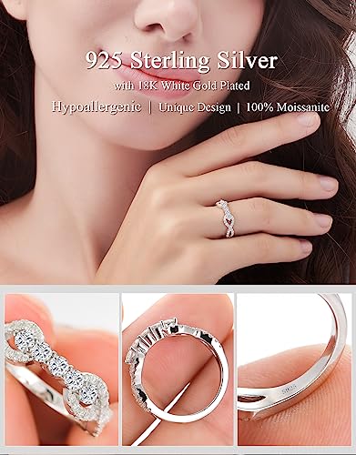 Moissanite Wedding Bands Engagement Ring for Women S925 Sterling Silver Plated With 18K White Gold D Color VVS1 Round Cut Half Eternity Ring3