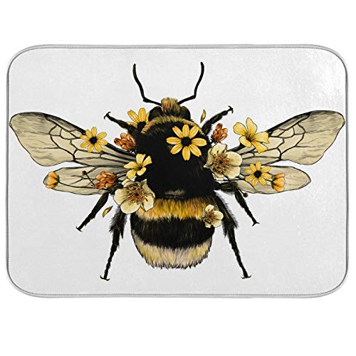 Aflyko Bee Flower Cute Dish Drying Mat Countertop Protector Kitchen Decor 18