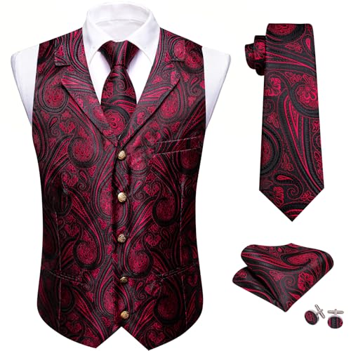 Image of Barry.Wang Mens Silk Lapel /Shawl Collar Vest Tie Sleeve Holder Set Formal /Casual Paisley Vests Wedding Tuxedo Waistcoat