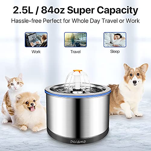 POLAME Cat Water Fountain Stainless Steel, Automatic Water Fountain for Cats Inside, Ultra-Quiet Pet Fountain Dog Water… - Image 2