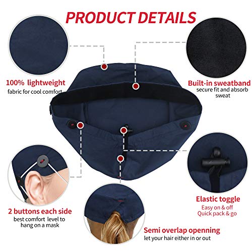 Image of ABAMERICA Working Caps with Button and Sweatband, Adjustable Working Hats for Women Men, One Size(Tie Back or Toggle)