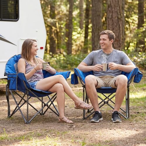 Image of Oversized XXL Padded Camping Chairs for Adults, 1Pcs 500lbs Heavy Duty Support, 500G Ultra-Thick Cushion Sofa-Like Comfort, Folding Lawn Chair with Cooler Bag & Side Pockets, Blue