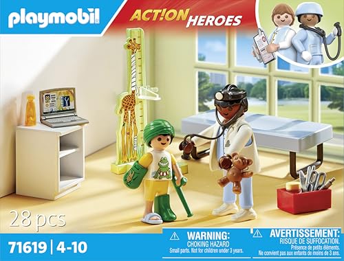 Miniatura 4 de PLAYMOBIL Action Heroes 71619 Pediatra con Osito de Peluche, Hecho de más del 80% de Materiales reciclados y de Base biológica, Juguetes para niños y niñas a Partir de 4 años