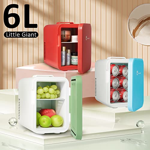 Image of Mini Skincare Fridge, 6 Liter /6 Cans Small Refrigerator Cooler Warmer 110V AC / 12V DC Personal Fridge for Bedroom, Beverage, Makeup
