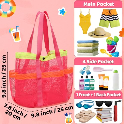 Mesh Beach Bag, Foldable Waterproof Sandproof Beach Storage Tote with 6 Pockets, Swim Tropical Vacation Pool Essential2