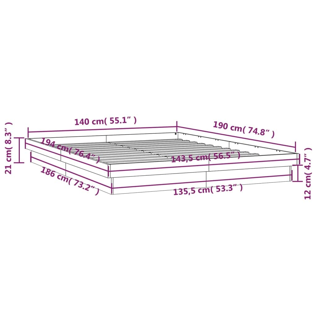 Rama łóżka z Litego Drewna z Kolorowymi światłami LED - Rustykalne Meble do Sypialni z Drewna Sosnowego |Rama łóżka Bez Materaca |Złącze USB (140 x 190 cm)