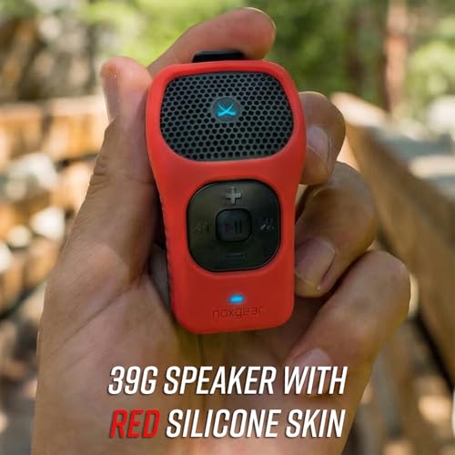 Image of noxgear 39g Wearable Bluetooth Speaker, Magnetic Mini Clip-On EDC Gear, Waterproof Up to 15 Hours Playtime | Clip On Speaker, Wearable Speaker with Microphone, 100ft Range (Color: Red)