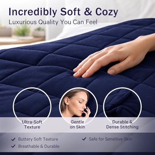 Image of Navy Blue Weighted Blanket for Adults 15lbs, 60 inchx80 inch, Queen Size Cooling Heavy Throw Blanket for 140-160lbs, Microfiber Soft Thick Big Blankets Weighted Comforter Gift for Sleeping