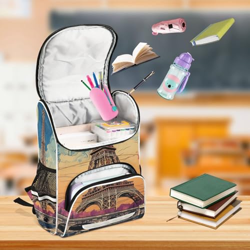 Mochila escolar Art Moon Eiffel para portátiles y estudiantes 6