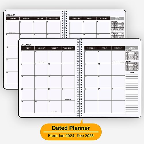 Planner Jan 2024- Dec 2025 Office Calendar Monthly Planner For 24 Monthes - 9 × 11 Time Management Personal Organizer Hard Pvc Cover With Spiral Bound #TOP2