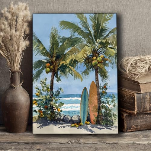 Décoration murale tropicale surf turquoise avec cadre 20x30cm
