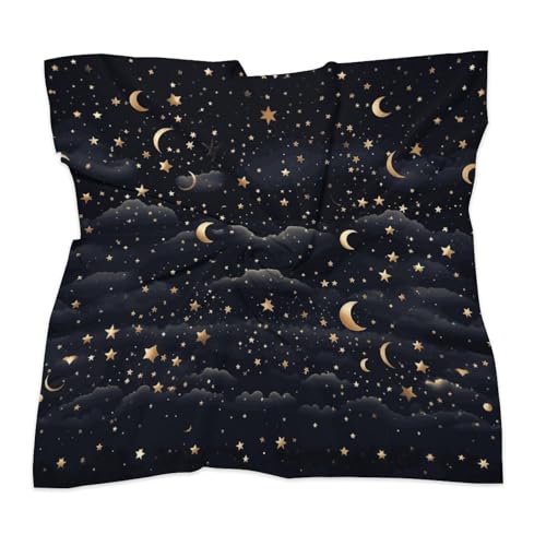 Stars And Moon 18 Inches Satin Head Scarf Lightweight Silk Hair Scarves Soft Silk Head Scarf for Women Large Satin Bandanas Square Headscarf Fashion Headband Neckerchief Neck Scarves Gift3