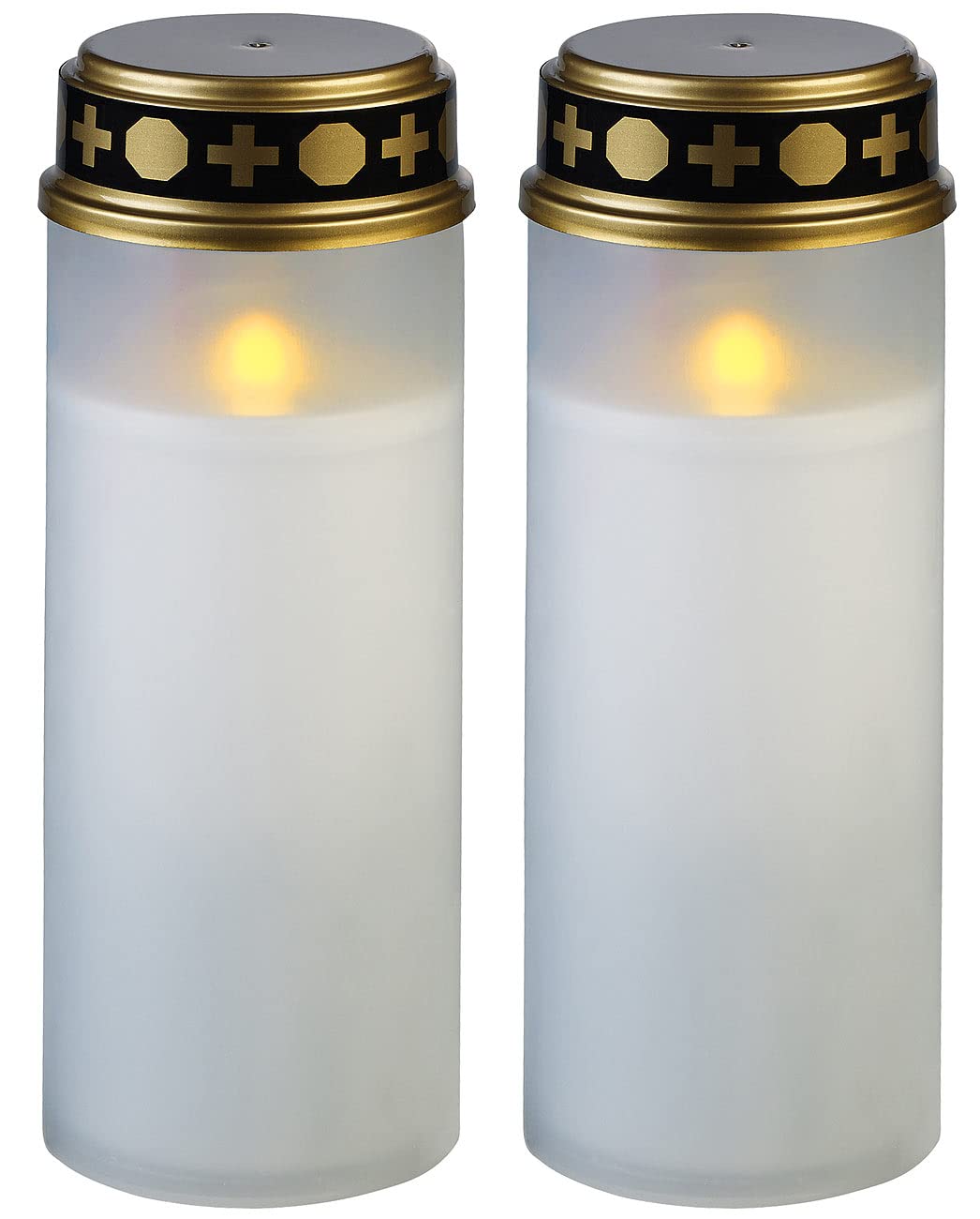 PEARL Grabkerzen: 2er-Set XL-LED-Grablichter, Lichtsensor, Batteriebetrieb, 21 cm, weiß (Grabkerzen LED, Kerzen Grablicht, Grab)