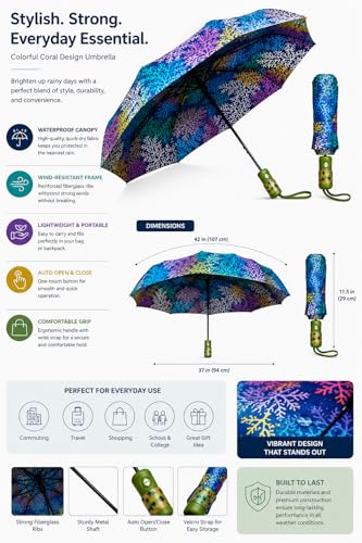 Image of BENAVJI Umbrella for Women -3 Fold, UV Coated, Auto Open Close- Printed Design Umberallas for Ladies, Girls and Men