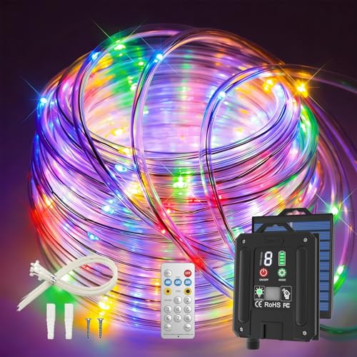 ICRGB Trampoline Lights 66FT 200LED 1800mAh Solar Rope Lights Outdoor IP67 Waterproof Solar Power Outdoor Light 8 Modes & Timer Function Decorative for Trampoline Camping Tent Patio Porch Garden
