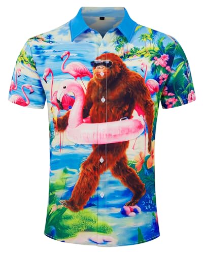 ALISISTER Hawaiian Shirt for Men Short Sleeve Shirts Casual Button Down Summer Shirts Gorilla M