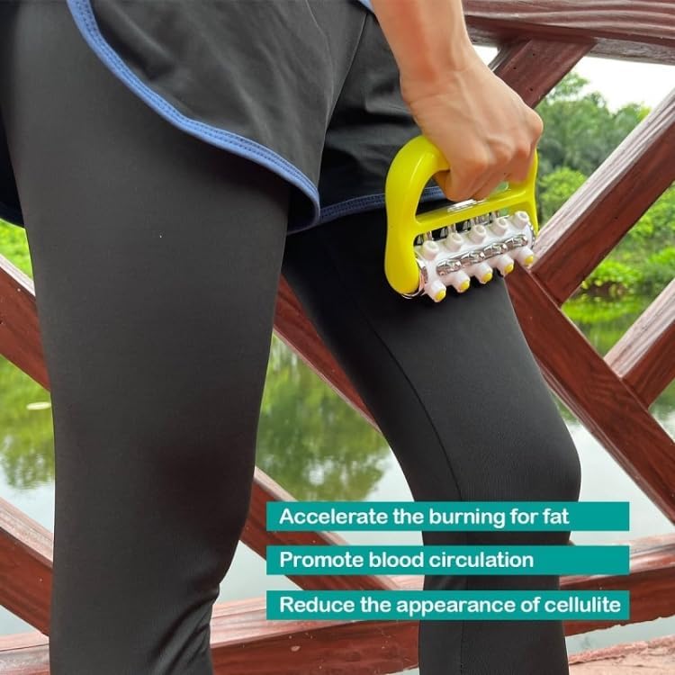 Miniatura 7 de Rodillo de masaje curvado de mano  Masajeador de columna de hierro de 5 filas para tejido profundo, alivio muscular y relajación  Herramienta