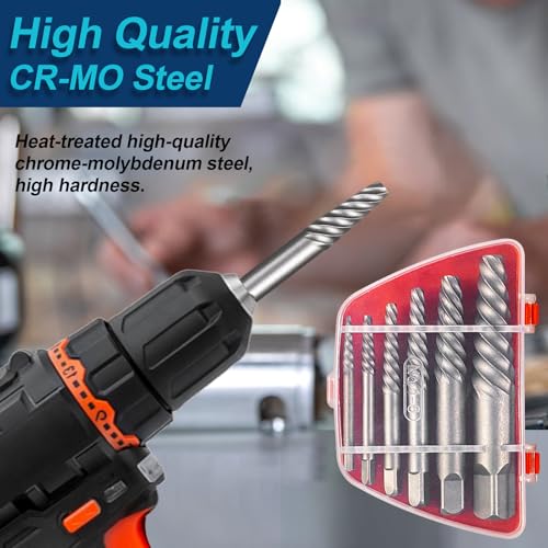 image for DOAHO 6 Pcs Spiral Screw Extractor Set, Cr-Mo Bolt Extractor Kit, Easy