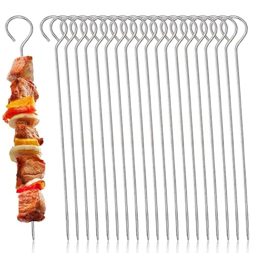 20 Pièces Pic Brochette Inox 30 cm | Brochettes pour Barbecue Réutilisables, Compatibles avec Broche Barbecue, Four et Friteuse à Air | Idéales pour Pique...