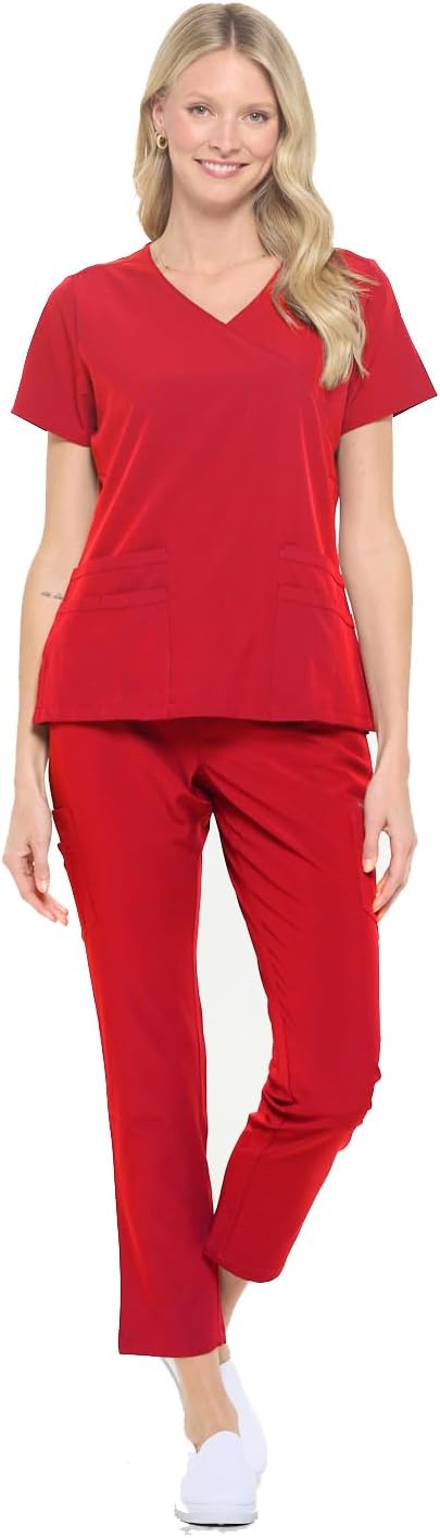 Dagacci Medical Uniform Women's Fitted Y Neck Natural Scrub Set