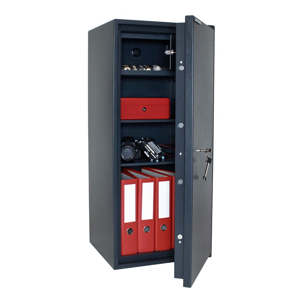 Armoire forte Profirst Tau 1000 S2 serrure électronique alimentation de secours construction ignifuge 2 étagères réglables coffre-fort intérieur verrouillable séparément matériel de fixation inclus